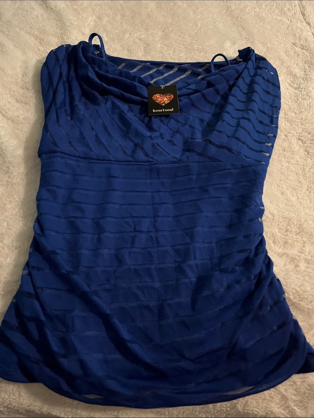 HeartSoul Royal Blue Sheer Stripe Cowl Top